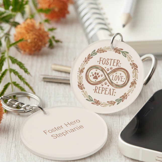 Porte-clefs Animal Supporter Rustic Foster Love Répéter (Personalized animal foster supporter keychain)