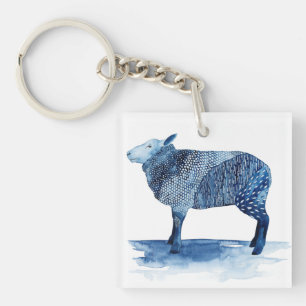 Porte-clefs Animaux de ferme de bleu de cobalt - moutons