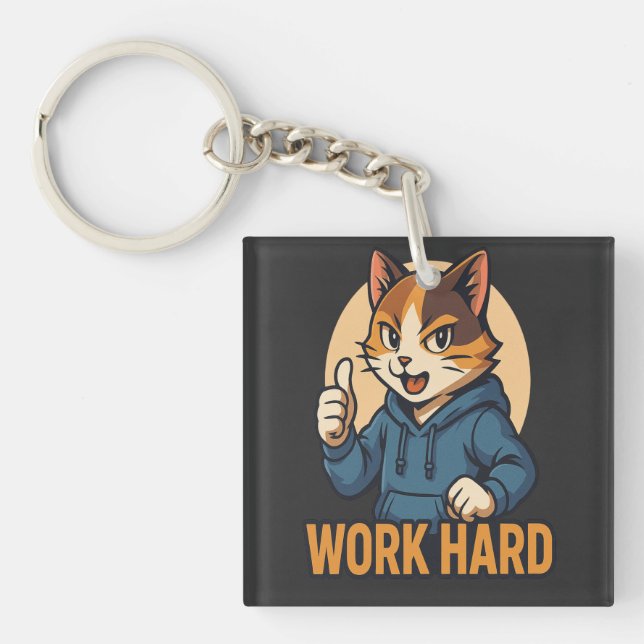 Porte-clefs Anime Cat - WORK HARD Motivational Japanese style (Devant)