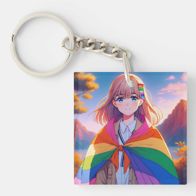 Porte-clefs Anime Girl avec LGBTQIA+ Cape (Devant)