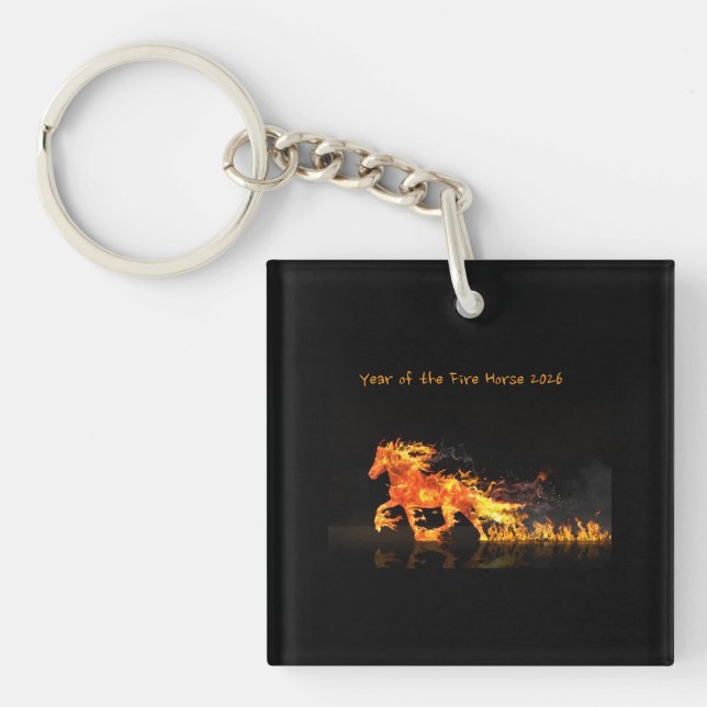 Porte-clefs Année du Cheval 2026 (Cheval de Feu) (Devant)