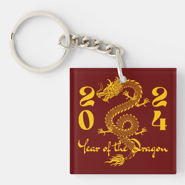 Porte-clefs Année du Dragon en or (Devant)