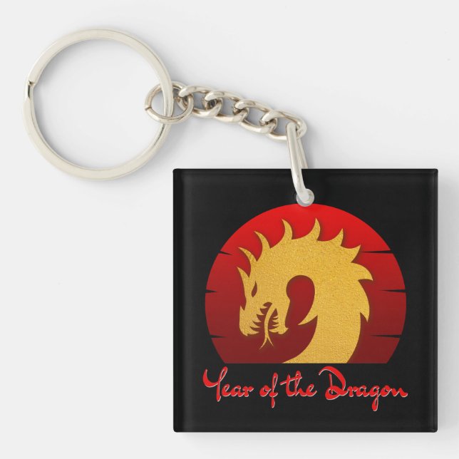 PORTE-CLEFS ANNÉE DU DRAGON OR ROUGE (Devant)