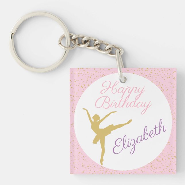 Porte-clefs Anniversaire de Ballerina rose et or (Devant)