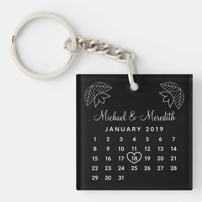 Porte-clefs Anniversaire du Mariage moderne Date Saint-Valenti (Devant)