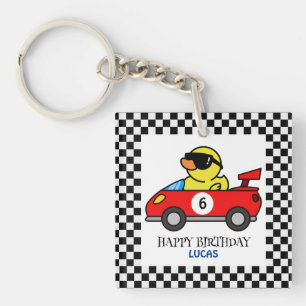 Porte-clefs Anniversaire Duck race car rouge garçon nom