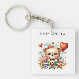 Porte-clefs Anniversaire Pilote Ours en Peluche