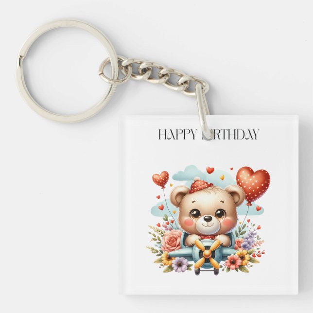 Porte-clefs Anniversaire Pilote Ours en Peluche (Devant)
