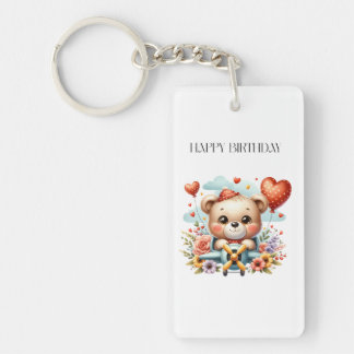 Porte-clefs Anniversaire Pilote Ours en Peluche