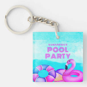 Porte-clefs Anniversaire Pool Party Flamant rose rose Acryliqu