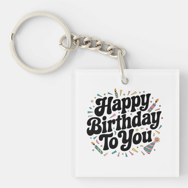 Porte-clefs Anniversaire Rétro Confettis (Devant)