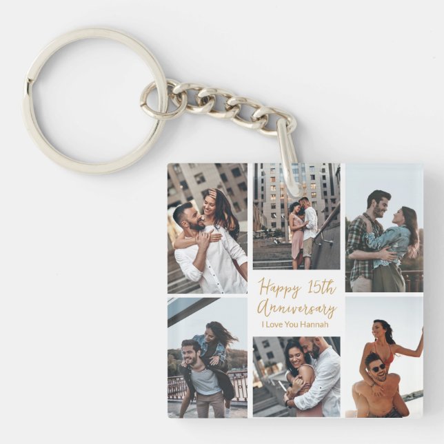 Porte-clefs Anniversaire romantique personnalisé Photo Collage (Devant)