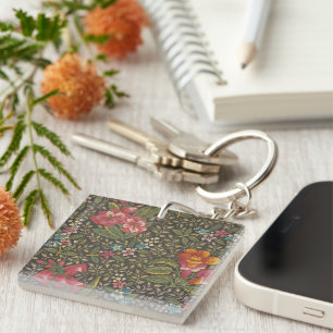 Porte-clefs Antique Toile de Jouy motif floral français