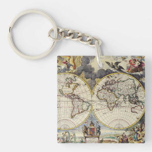 Porte-clefs Antique vieille carte inspirée (4)
