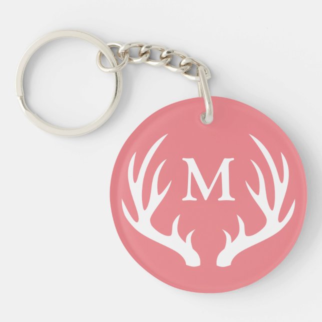 Porte-clefs Antlers rustiques de cerfs blancs | Monogramme (Devant)