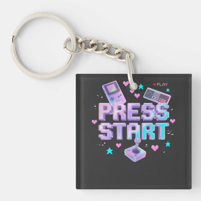 Porte-clefs Appuyez sur Start Y2K Arcade de jeu rétro Chrome 9 (Devant)