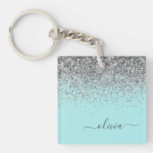 Porte-clefs Aqua bleu Turquoise Parties scintillant argent Mon