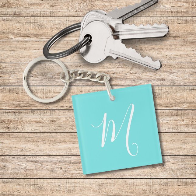 Porte-clefs Aqua Blue Monogramme initial (Créateur téléchargé)
