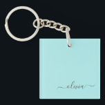 Porte-clefs Aqua Blue Turquoise Moderne Script Girl Monogramme<br><div class="desc">Aqua Blue Turquoise Simple Script Monogramme Nom Porte - clé. Cela rend le cadeau parfait pour 16 ans,  mariage,  douche nuptiale,  anniversaire,  baby shower ou bachelorette pour quelqu'un qui aime le luxe glam et les styles chic.</div>