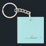 Porte-clefs Aqua Blue Turquoise Moderne Script Girl Monogramme<br><div class="desc">Aqua Blue Turquoise Simple Script Monogramme Nom Porte - clé. Cela rend le cadeau parfait pour 16 ans,  mariage,  douche nuptiale,  anniversaire,  baby shower ou bachelorette pour quelqu'un qui aime le luxe glam et les styles chic.</div>