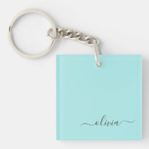 Porte-clefs Aqua Blue Turquoise Moderne Script Girl Monogramme
