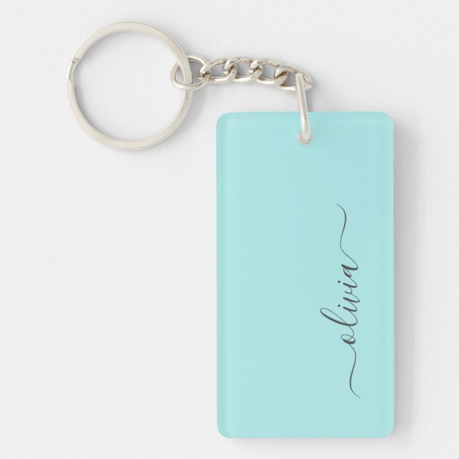 Porte-clefs Aqua Blue Turquoise Moderne Script Girl Monogramme (Devant)