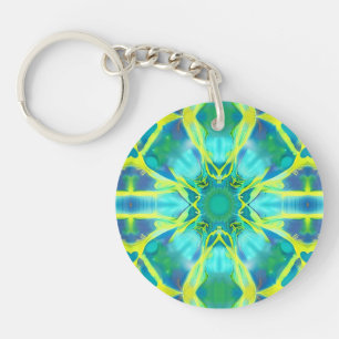 Porte-clefs Aqua, Cobalt Blue et Yellow Tie Dye Motif