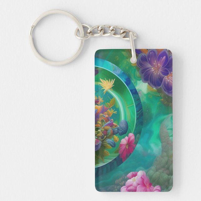 Porte-clefs Aqua Floral Jardin sous-marin Abstrait (Devant)
