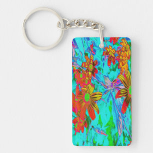 Porte-clefs Aqua Tropical avec Fleurs Jaunes et Orange