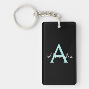 Porte-clefs Aqua Turquoise Blue Script Girl Nom du monogramme