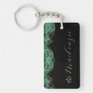 Porte-clefs Aqua Vert et Or Élégant Script Personnalisé