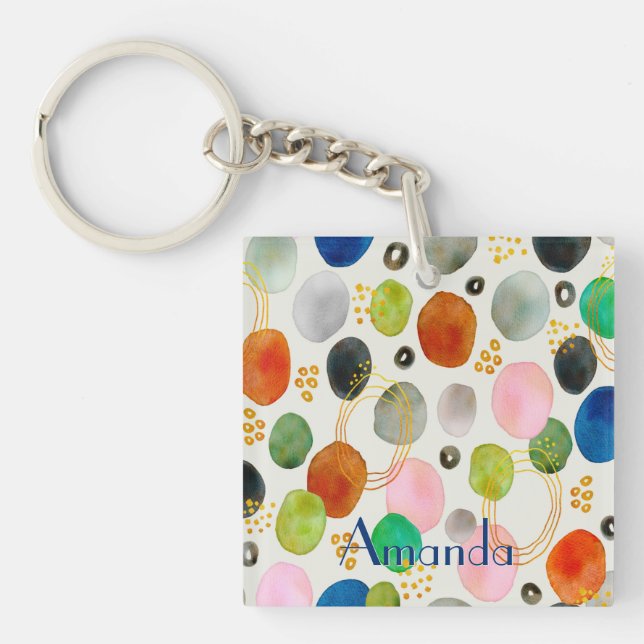 Porte-clefs Aquarelle Abstraite Pebble Gold Parties scintillan (Devant)