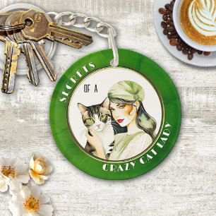 Porte-clefs Aquarelle Art Déco Crazy Cat Lady Porte - clé