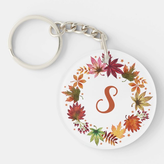 Porte-clefs Aquarelle Automne quitte la récolte Monogramme (Devant)