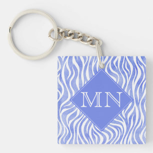 Porte-clefs Aquarelle bleu Denim Zebra Imprimer   Monogramme