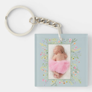 Porte-clefs Aquarelle bleu foncé photo du cadre floral