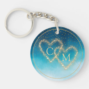Porte-clefs Aquarelle Bleu Océan Vagues Avec Mariage Monogramm