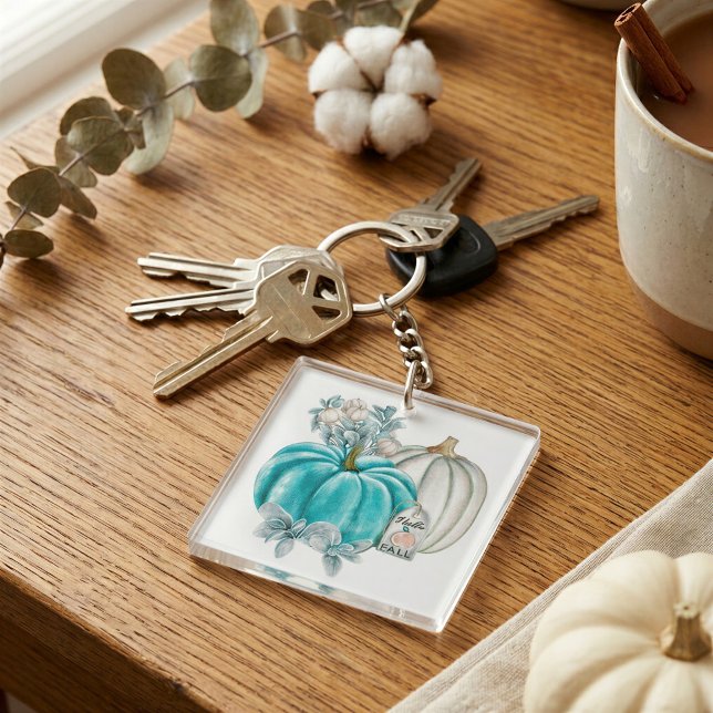 Porte-clefs Aquarelle Bonjour Automne Citrouille Bleue D'autom (Créateur téléchargé)