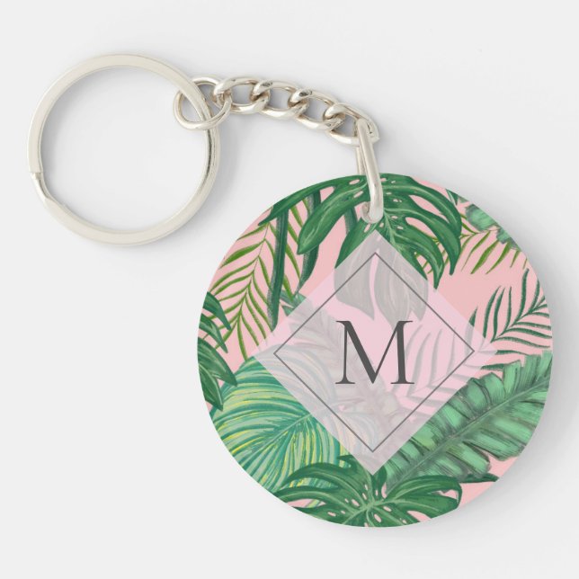 Porte-clefs Aquarelle botanique tropicale Monogramme d'art ros (Devant)