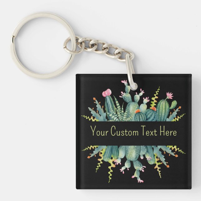 Porte-clefs Aquarelle brillante Cactus Succulents Texte person (Devant)