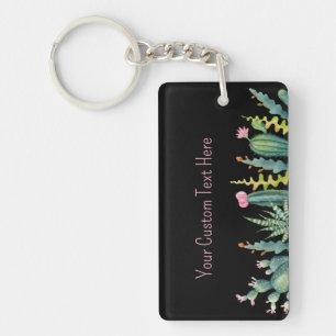 Porte-clefs Aquarelle Cactus Succulent Texte personnalisé