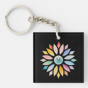 Porte-clefs Aquarelle colorée Forme géométrique des fleurs