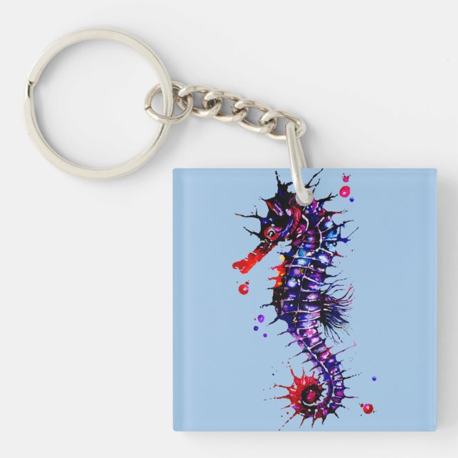 Porte-clefs Aquarelle couleur de cheval de mer (Devant)