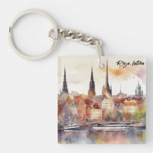 Porte-clefs Aquarelle couleur Riga Lettonie Baltique