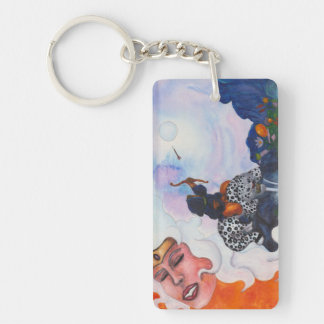 Porte-clefs Aquarelle cupide équitation chat Mère déesse rêve