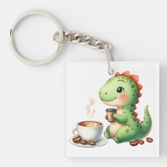 Porte-clefs aquarelle Cute Dinosaure T Rex boisson Acrylique (Devant)