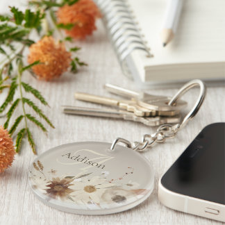 Porte-clefs Aquarelle d'automne Monogramme floral
