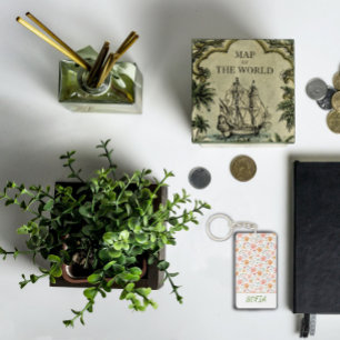 Porte-clefs Aquarelle de fleurs motif nom jaune orange blanc