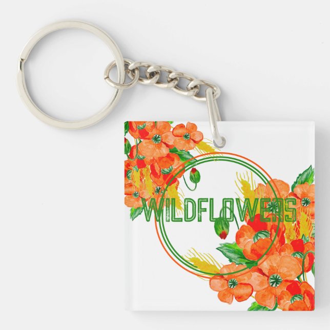 Porte-clefs Aquarelle de fleurs sauvages (Devant)