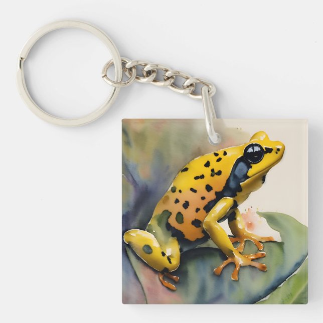 Porte-clefs Aquarelle de grenouille jaune poison (Devant)
